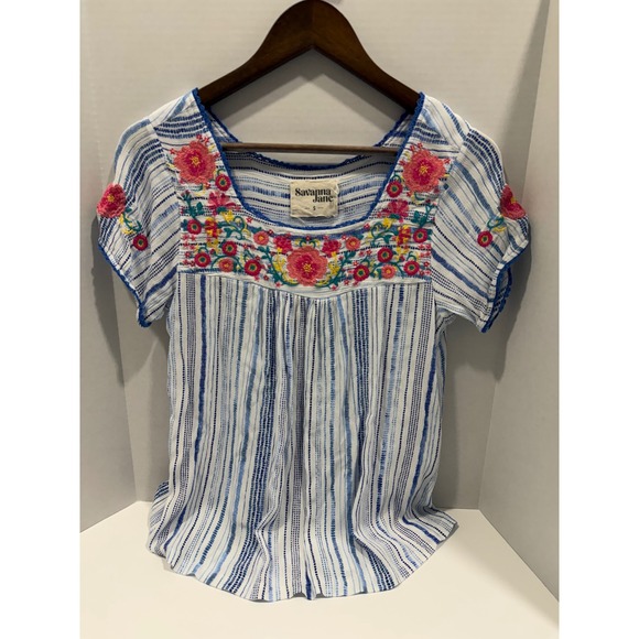 Savanna Jane Tops - Savanna Jane Embroidered Floral Top | Boho Peasant Style | Short Sleeve